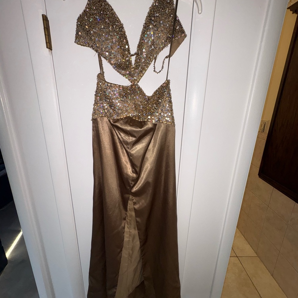 Night Moves Prom Collection Gold Sequin Cutout Gown